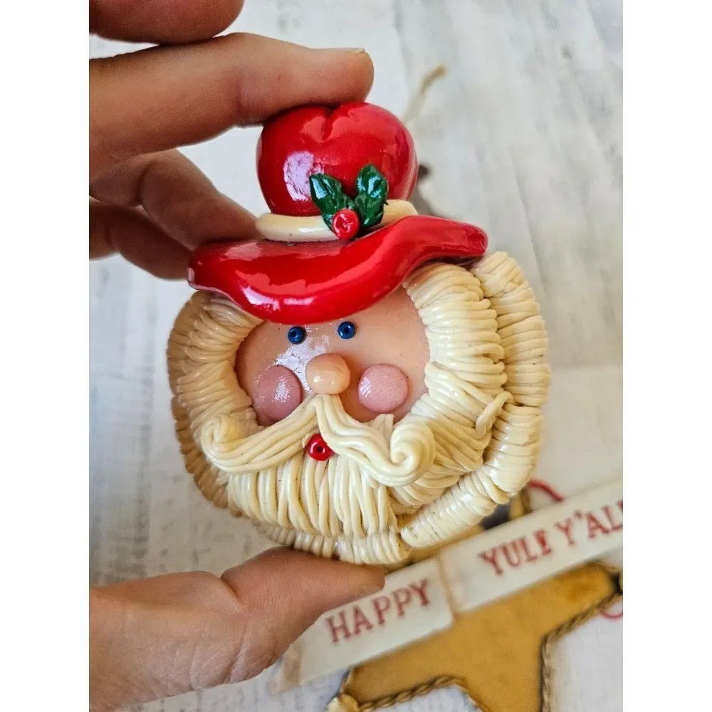 Vintage cowboy Santa‎ ornament Xmas tree badge Santa with badges